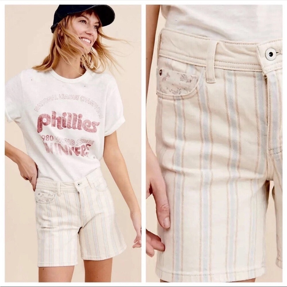 Anthropologie Pilcro High-Rise Striped Boho Boyfriend Denim Shorts Size 26 EUC